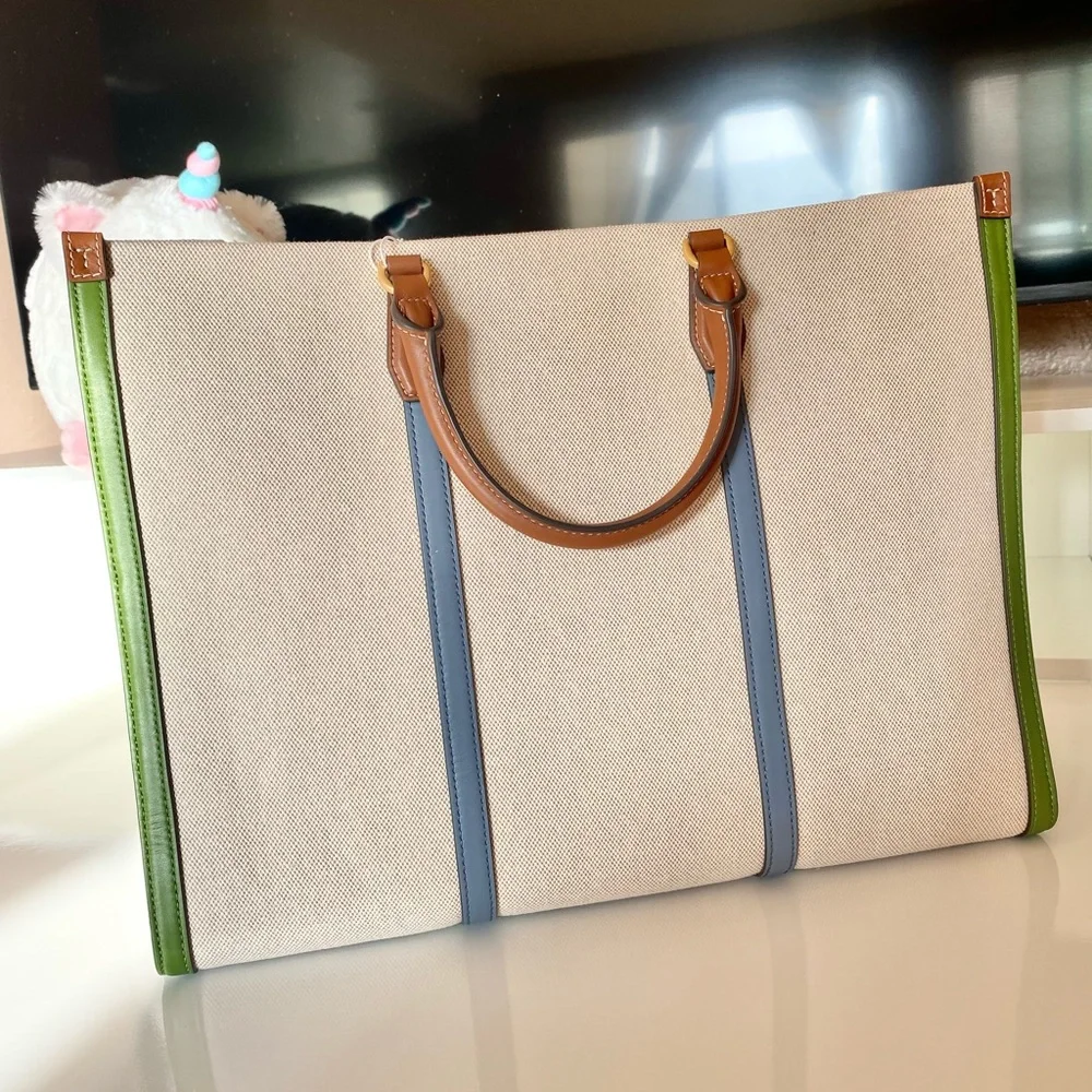 🆕🌈☘️Tory Burch Blake Canvas jumbo Tote/shoulder bag/large - Picture 3 of 7